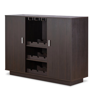 English Elm Espresso Wine Cabinet with Stemware Rack Bottle Storage and Dual Door Dining Display B062P209331