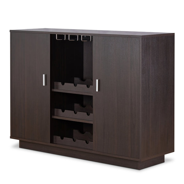 English Elm Espresso Wine Cabinet with Stemware Rack Bottle Storage and Dual Door Dining Display B062P209331