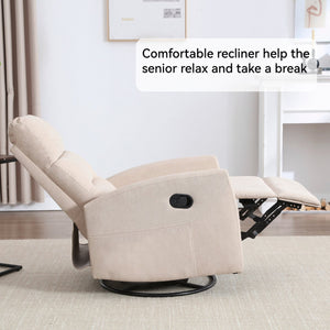 English Elm Manual Rocker Recliner with 360 Swivel Beige Fabric Upholstery for Living Room W3224P289285