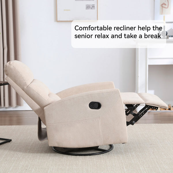English Elm Manual Rocker Recliner with 360 Swivel Beige Fabric Upholstery for Living Room W3224P289285