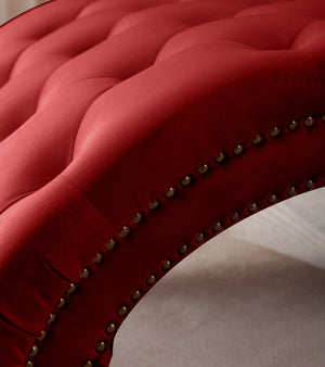 English Elm Classical Velvet Tufted Recliner Armchair with Nailhead Trim and Solid Wood Frame Red W2795P448684