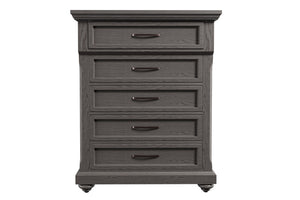 English Elm Modern Transitional Chest with Antique Gray Finish Ornate Handles and Rounded Legs B011P448870
