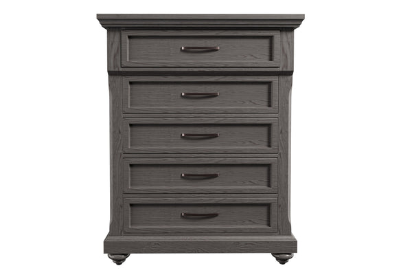 English Elm Modern Transitional Chest with Antique Gray Finish Ornate Handles and Rounded Legs B011P448870