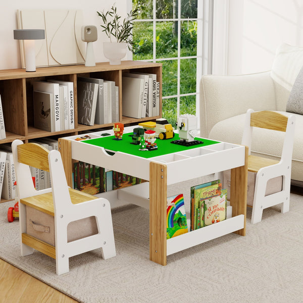 English Elm Kids 2-In-1 Play Table & Chair Set With 7 Storage Bins – Lego-Compatible, Modern Learning Furniture! W282P182328
