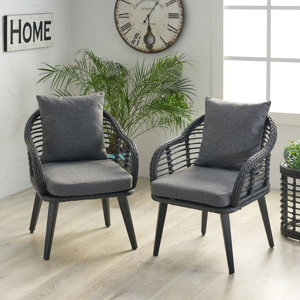 English Elm Christopher Knight Home® - TATIANA Grey Dining Chairs Set of 2 – Aluminum Frame, Woven Polyethylene Rattan, Water‑Resistant Cushions, Lightweight Rust‑Resistant Design 65042.00GRY
