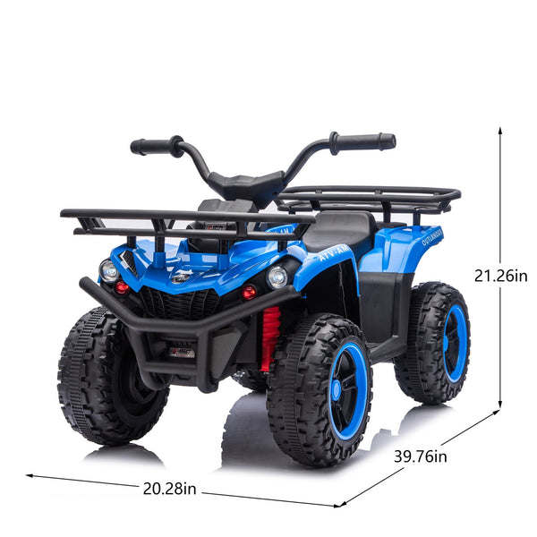 English Elm 24v Dual Motor Kids Atv Ride on with Led Lights Bluetooth Storage Racks Off Road Blue W1578P390449