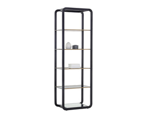 Sunpan Ambretta Bookcase: Elegant Modern Design with Glass Shelves and Mirrored Bottom for Stylish Storage Small - 24W x 15D x 72H