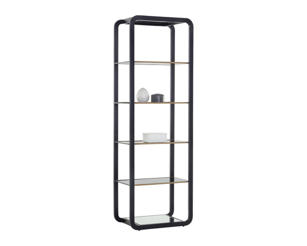 Sunpan Ambretta Bookcase: Elegant Modern Design with Glass Shelves and Mirrored Bottom for Stylish Storage Small - 24W x 15D x 72H