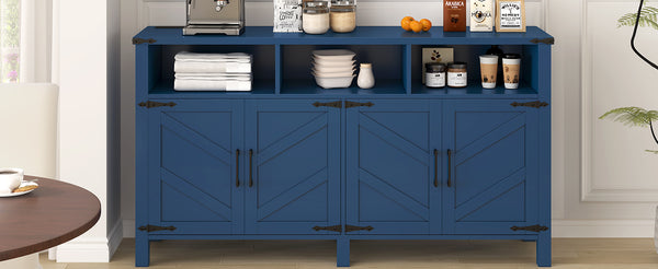 English Elm U_style 59 Inch Sideboard Buffet with Built in Power Outlets Open Cubbies Metal Accents Navy Blue N711P347407V