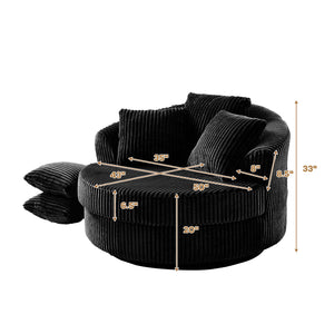 English Elm 360° 360 Swivel Round Lounge Chair Corduroy Upholstered Sculptural Seat with Removable Pillows Black W3705S00036