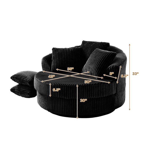 English Elm 360° 360 Swivel Round Lounge Chair Corduroy Upholstered Sculptural Seat with Removable Pillows Black W3705S00036