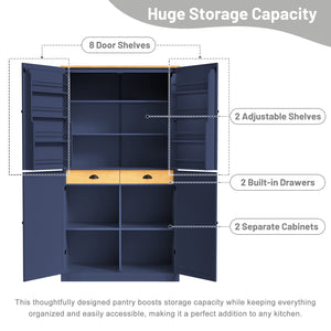 English Elm Topmax Freestanding Pantry Cabinet Blue Mdf with Drawers Door Shelves SP000046AAC