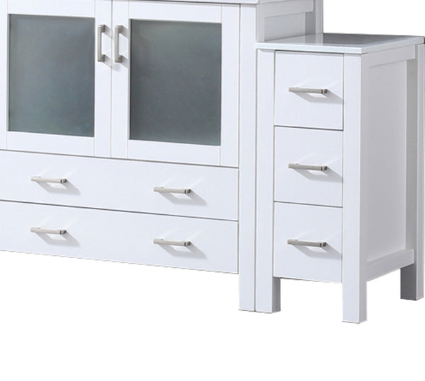 English Elm White 60 in. Bath Vanity with Side Cabinets, Scratch-Resist Ceramic Top, Chrome Faucet & 34" Mirror B2731S01375