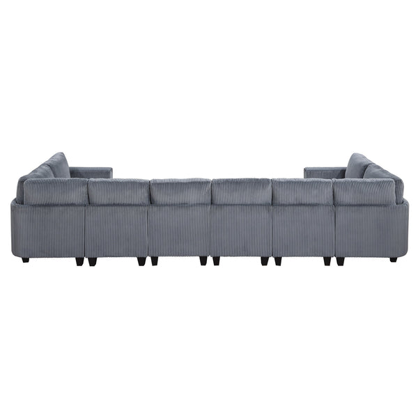 English Elm 8-Piece Modular Sectional Sofa with Hidden Storage, Side Pockets & Charging Ports in Corduroy Fabric Dark Gray 26 L x 29 W x 15.75 H B011S01083