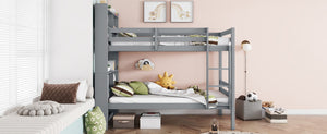 English Elm Twin Over Twin Bunk Bed With Storage Shelves, Safety Guardrails, Ladder & Convertible Design In Grey W504S00213-GIGA