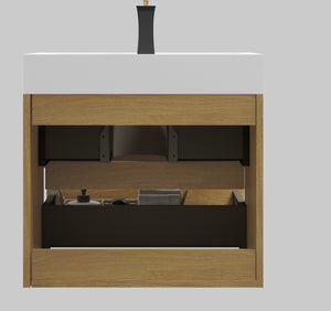English Elm U040-Alice24-106 Alice 24" Natural Oak Wall-Mounted Bathroom Vanity with Integrated Basin, Soft-Close Drawers and Bevel Handle-Free Design W1865S00040