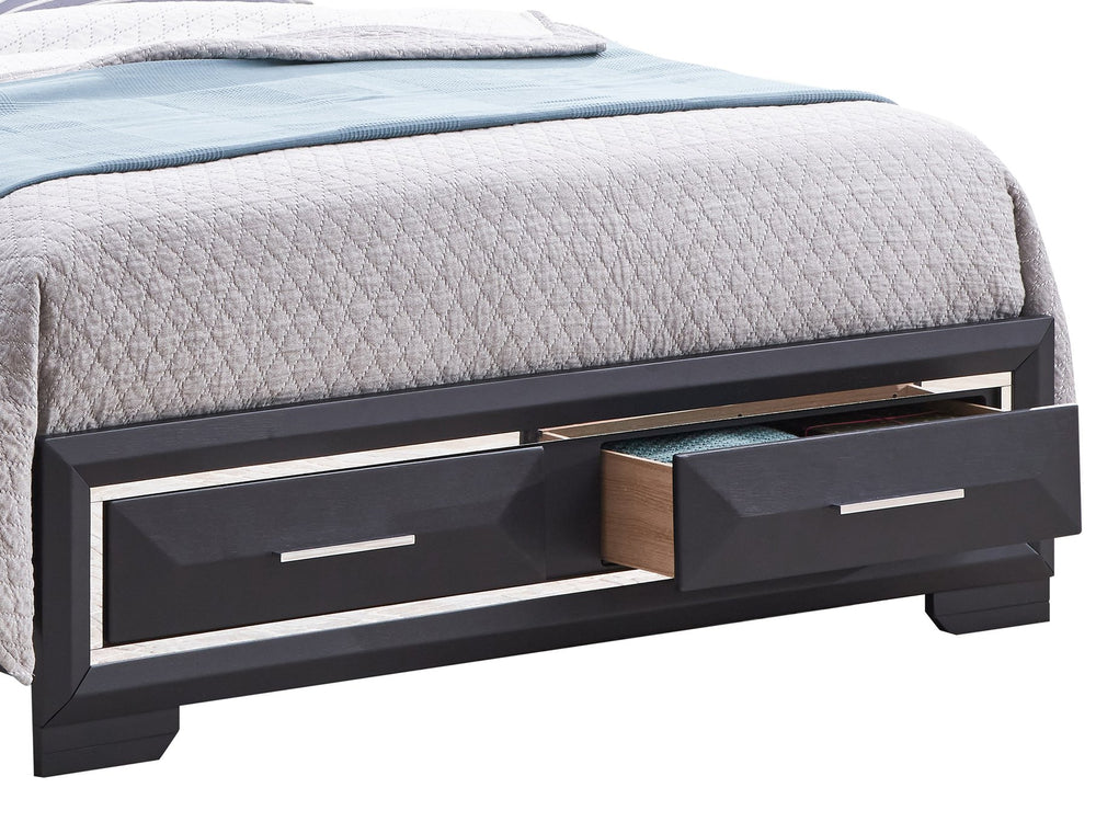 English Elm Liverpool King Bed with Matte Finish, Beveled Panel Headboard, Brushed Steel Accents & Storage Drawers Black 16 L x 33 W x 22 H B078S00559