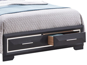 English Elm Liverpool King Bed with Matte Finish, Beveled Panel Headboard, Brushed Steel Accents & Storage Drawers Black 16 L x 33 W x 22 H B078S00559