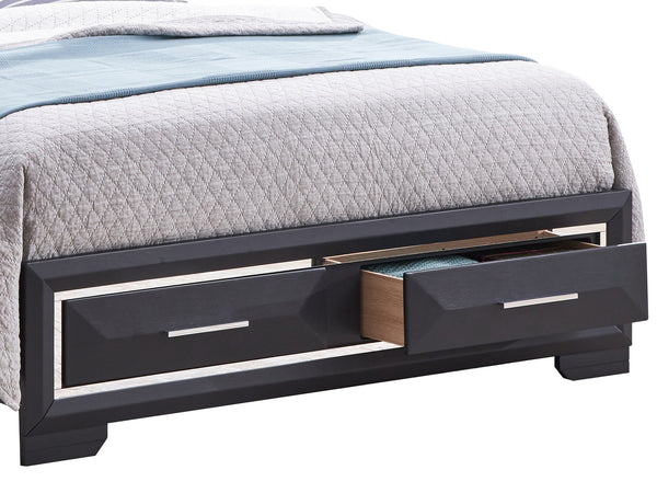 English Elm Liverpool King Bed with Matte Finish, Beveled Panel Headboard, Brushed Steel Accents & Storage Drawers Black 16 L x 33 W x 22 H B078S00559