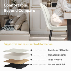 English Elm White PU Leather Dining Chair Set of 2 — Thick Cushion, Metal Legs, Durable PU, Adjustable Feet, 300lb Capacity T3967P399493