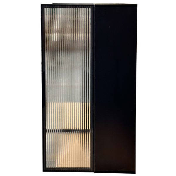 English Elm Wall Mounted Glass Door Cabinet Black Metal Frame Modern Storage for Bath or Kitchen W331P382347
