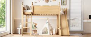 English Elm Full Loft Bed With Fun Slide, Storage Shelves, Solid Wood Design For Kids' Cozy Room Setup W1580S00247