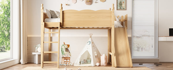 English Elm Full Loft Bed With Fun Slide, Storage Shelves, Solid Wood Design For Kids' Cozy Room Setup W1580S00247