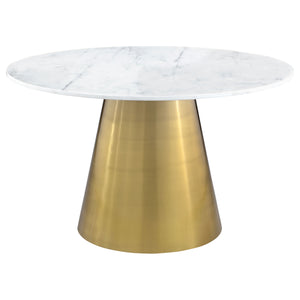 English Elm Earline Round Marble Dining Table with Sculptural Brushed Gold Pedestal Base B062S01396