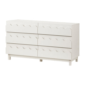 English Elm 60" Wave Front Six Drawer Dresser Sculptural Engineered Wood Media Console for Bedroom Ivory N739S0000011W
