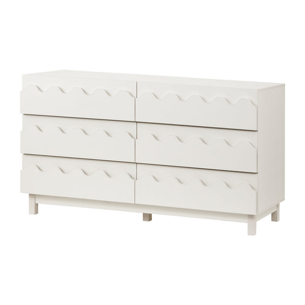 English Elm 60" Wave Front Six Drawer Dresser Sculptural Engineered Wood Media Console for Bedroom Ivory N739S0000011W