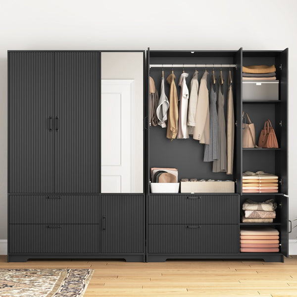 English Elm 8 Drawer Tall Chest Slim Particleboard Build Smooth Gliding Storage for Bedroom Closet Black W409S00010