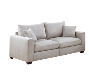 English Elm Classic Corduroy 2pc Sofa Set with Loveseat, Square Arms, Plush Cushions & 2 Throw Pillows - Cozy Modern Appeal Ivory 36 L x 25 W x 28 H B011S01299