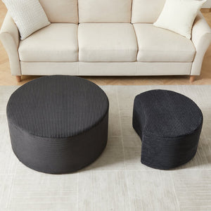 English Elm Nesting Foam Upholstered Round Coffee Tables Set of 2 — No Assembly, Multipurpose Ottoman Side Table Black W834P326380