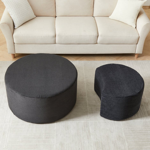 English Elm Nesting Foam Upholstered Round Coffee Tables Set of 2 — No Assembly, Multipurpose Ottoman Side Table Black W834P326380