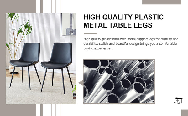 English Elm Black Faux Leather Dining Chairs Set of 4 with Curved Seats and Slim Metal Legs W1151P408848