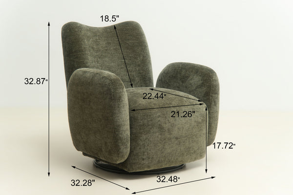 English Elm 360° 360 Swivel Accent Chair Plush Chenille Upholstered Circular Seat for Living Room Office Olive Green W2901P463507
