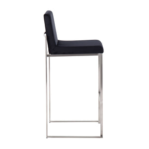 English Elm Fuji High Back Barstool Set Of 2 In Luxurious Black Velvet & Sleek Stainless Steel Frame For Modern Style B202P222194