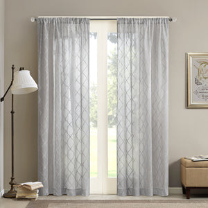 JLA Home Madison Park - Diamond Sheer Window Curtain Panel with Embroidered Diamond Pattern, Lightweight Light-Filtering Elegance Grey MP40-2334