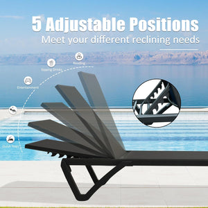 English Elm Pool Aluminum Chaise Lounge Set of 2 with Wheels, 5-Position Recline, Quick-Dry Textilene, Weather-Resistant Comfort for Patio Dark Gray W1859P396078