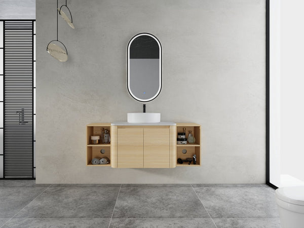English Elm 54'' Wall-Mounted Bathroom Vanity With Elegant Ceramic Sink, Soft-Close Doors, And Ample Storage W999S00475