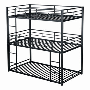 English Elm Triple Triple Twin Bunk Bed Contemporary Metal Frame with Attached Side Ladders Durable Design Black 80 L x 14 W x 7 H B2741S00303