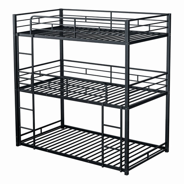 English Elm Triple Triple Twin Bunk Bed Contemporary Metal Frame with Attached Side Ladders Durable Design Black 80 L x 14 W x 7 H B2741S00303