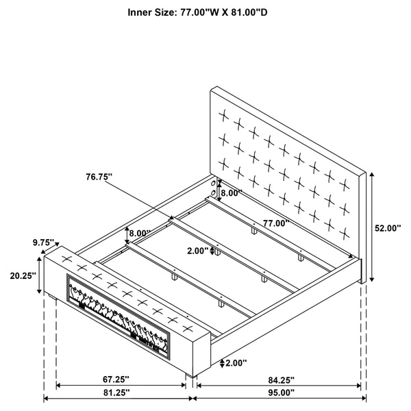 English Elm Crombie Tufted Brown Upholstered King Bed with Flame Visualizer and Bluetooth Speaker B062S01664