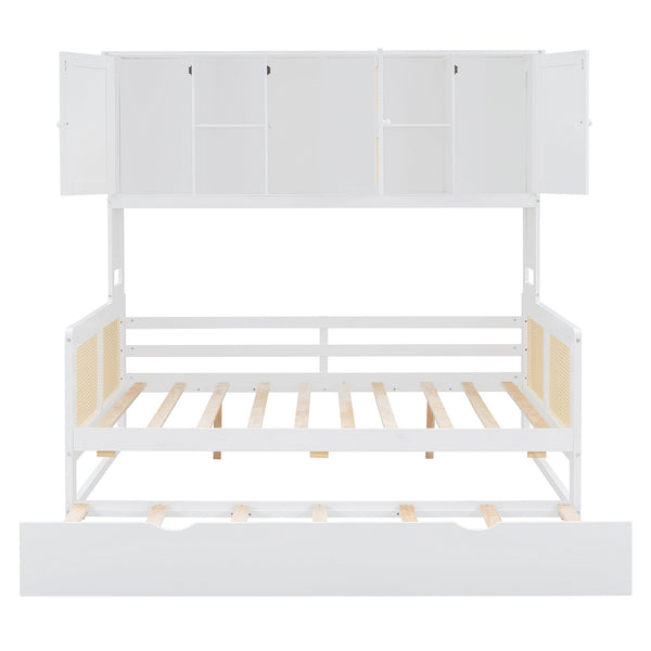 English Elm Full Wooden Daybed With Twin Trundle & Versatile Cabinet Shelf - Space-Saving Comfort In White N820S00049K