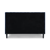 English Elm Aspen Vertical Tufted Headboard Platform Bed Set, Queen, Navy Blue Velvet