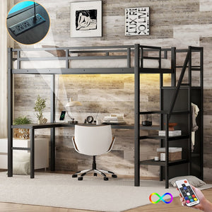 English Elm Twin Xl Metal Loft Bed With L-Shaped Desk & Usb Ports – Stylish Space-Saver For Teens & Adults! W1580S00041-GIGA