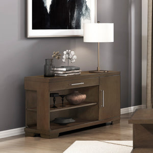 English Elm Modern Mango Veneer End Table with Dovetail Drawer and Open Shelf, Nickel Pull, Contemporary Storage Design Espresso 53.5 L x 19.5 W x 31.5 H B011P387101