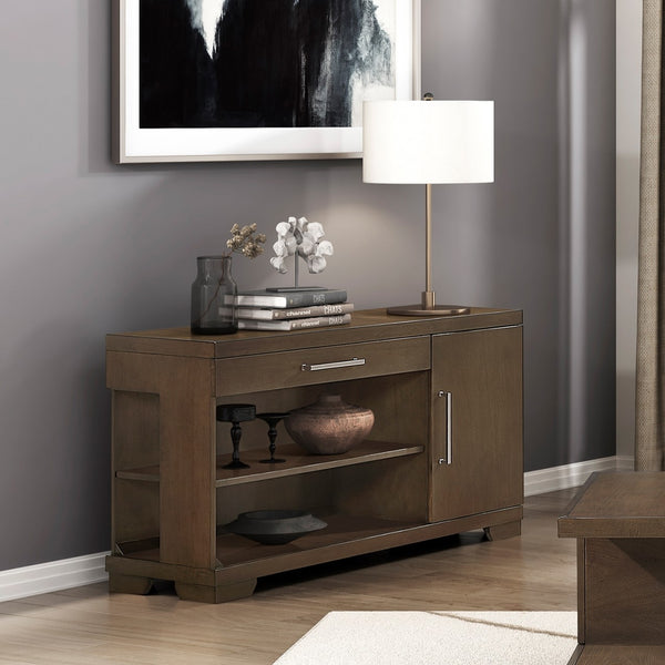 English Elm Modern Mango Veneer End Table with Dovetail Drawer and Open Shelf, Nickel Pull, Contemporary Storage Design Espresso 53.5 L x 19.5 W x 31.5 H B011P387101