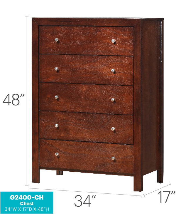 English Elm Burlington Elegant Five-Drawer Chest with Dovetail Drawers and Nickel Hardware, Durable Wood Veneer Storage Cherry 37 L x 60 W x 19 H B078118334