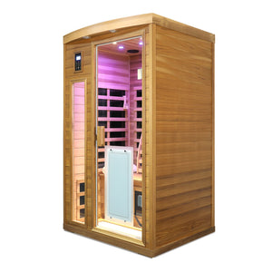 English Elm Low Emf Two Person Far Infrared Sauna with Cedar Wood Bluetooth Audio and Led Lighting W632S00024